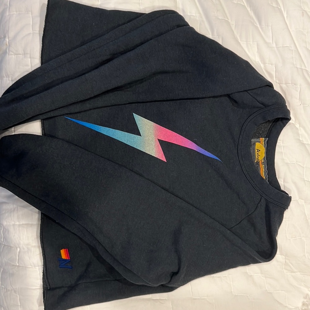 Aviator nation black cropped sweatshirt with rainbow bolt